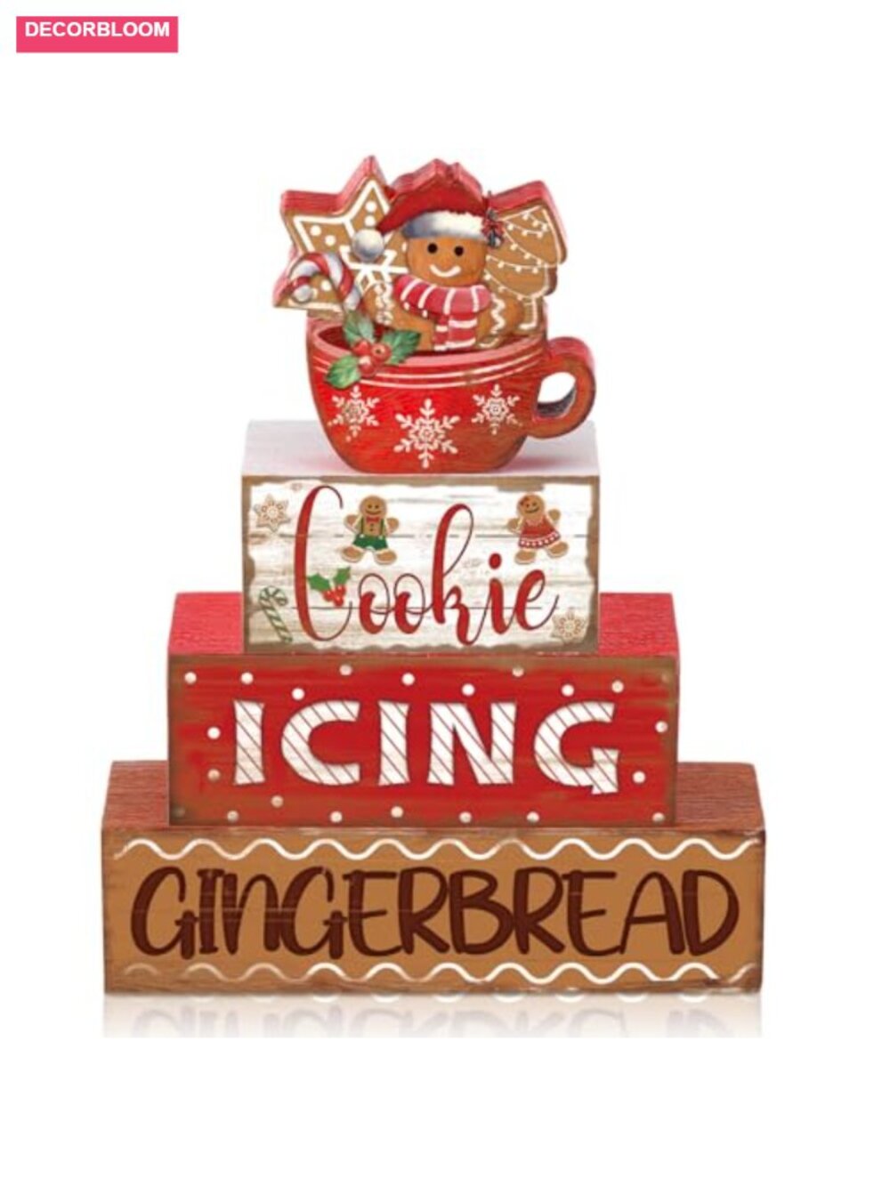 4 Pc Wooden Gingerbread Man Christmas Table Signs Tiered Tray Decor